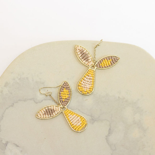 yellow leaf glass earring