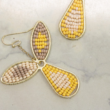 yellow leaf glass earring