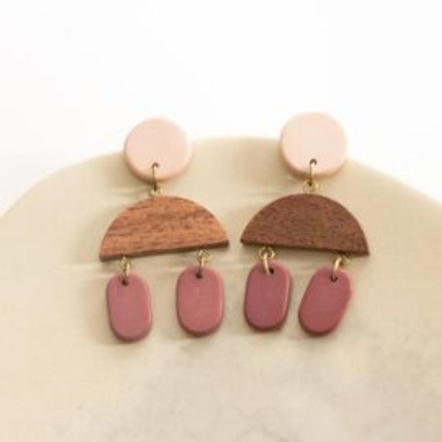 clay wooden bead earngs