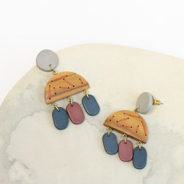blue clay wooden earrings