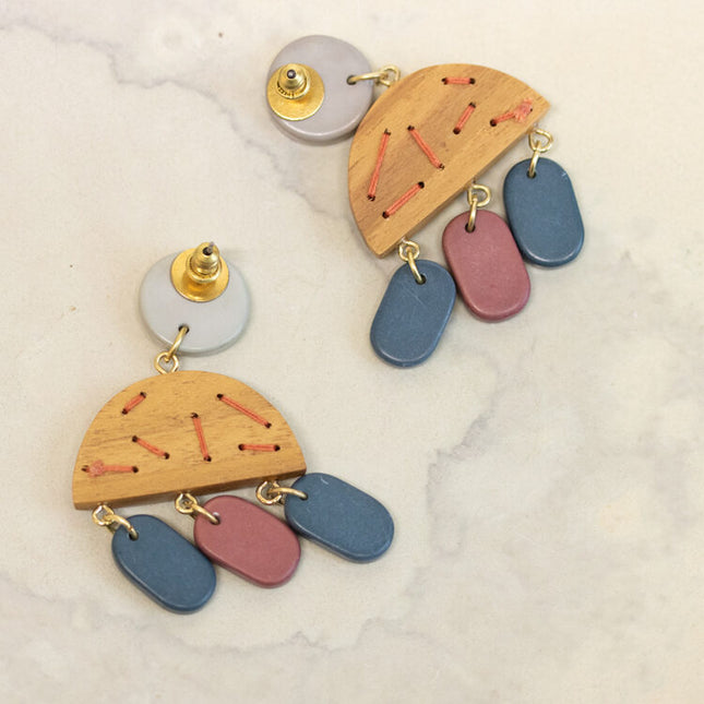 blue clay wooden earrings