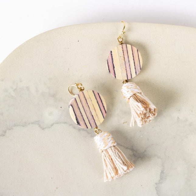 fawn wood tassle earrings