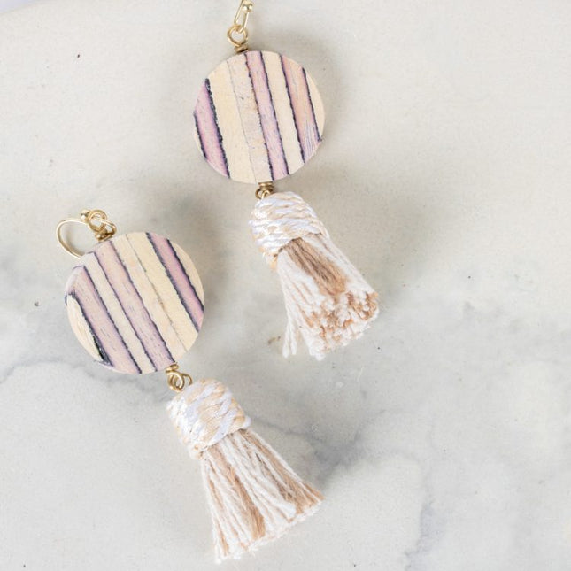 fawn wood tassle earrings