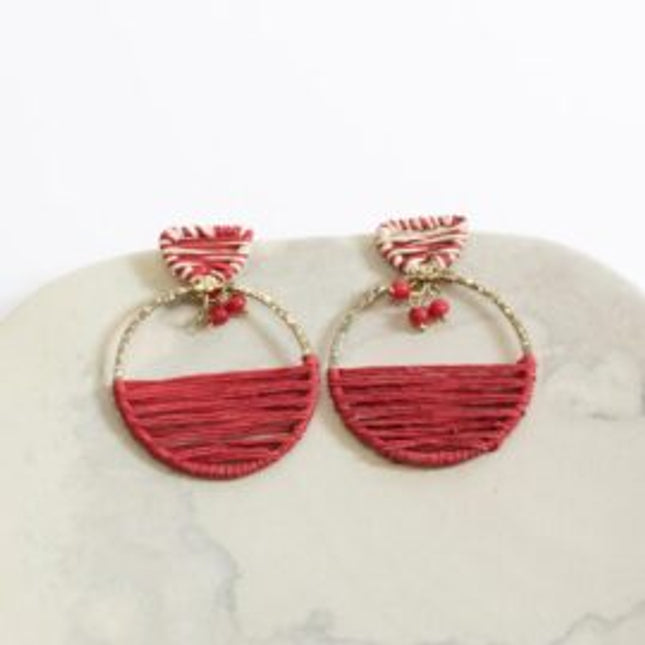 red raffia bead earrings