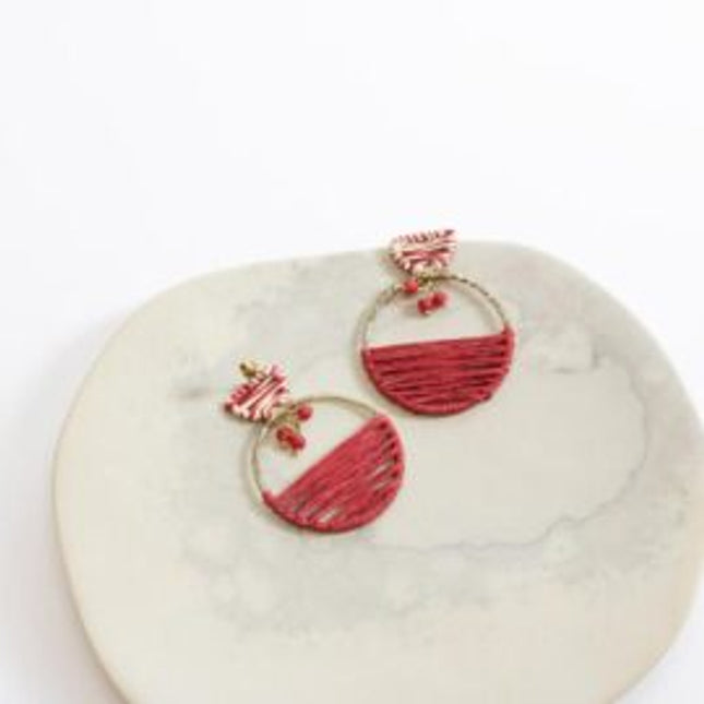 red raffia bead earrings