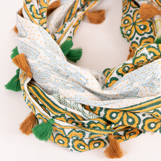 green orange tassel scarf
