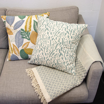 blue leaf cushion cover