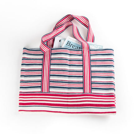 red blue plaid shopper