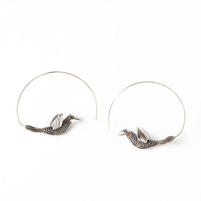 silver bird hoop earrings