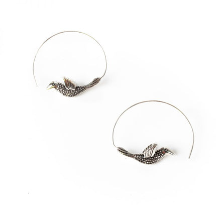 silver bird hoop earrings