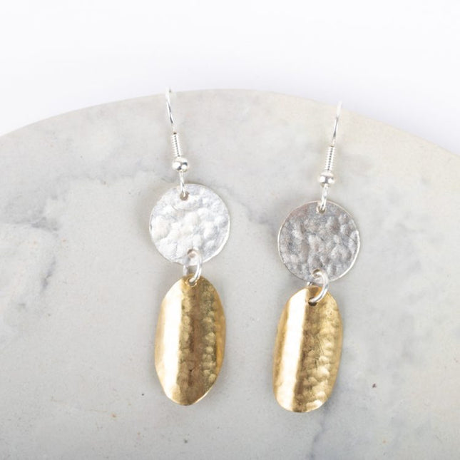 disc brass leaf earring