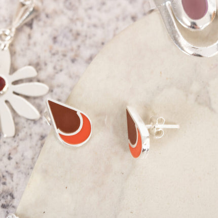 orange teardrop stud ears
