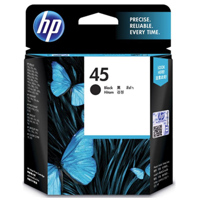 





HP 45 Black Ink Cartridge

Features:
<div>Compatible With: Deskjet 1125c, 1180c, 1220c, 1220c/PS, 1280, 6122, 9300, 930c, 970cxi, Officejet G85, K80, T65, Yield ~833 Pages (at 5% Coverage)</div>
