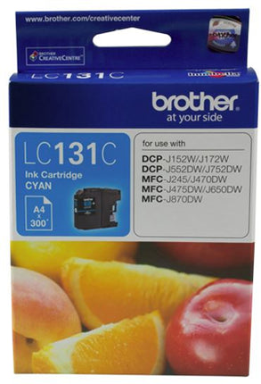 





Brother LC131C Cyan Ink Cartridge

Features:
<div>Compatible With: DCPJ152W, DCPJ172W, DCPJ552DW, DCPJ752DW, MFCJ245, MFCJ470DW, MFCJ475DW, MFCJ650DW, MFCJ870DW, Yield ~300 Pages (at 5% Coverage)</div>