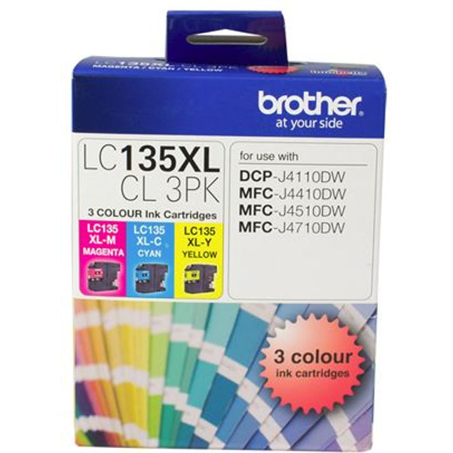 





Brother LC135XLCL3PK CMY Colour High Yield Ink Cartridge (Triple Pack)

Features:
<div>MFCJ4510DW, MFCJ4710DW, DCPJ4110DW, MFCJ6520DW, MFCJ6920DW, 1200 Page Each Yield  (at 5% Coverage)</div>