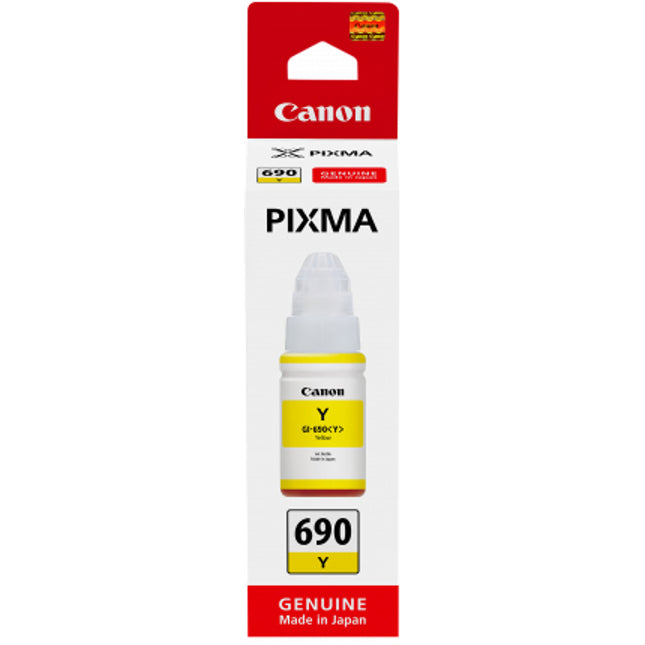 





Canon GI690 Yellow Pixma Endurance Ink Bottle

Features:
<div>Compatible with: PIXMA MegaTank Endurance G3610, G3600, G4610

Yield ~7,000 Pages</div>