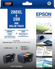 





Epson 288XL BK + 288 C/M/Y 4 Ink Cartridge Value Pack

Features:
<div>Compatible With: Expression Home XP-440, Expression Home XP-340, Expression Home XP-344, Expression Home XP-240</div>