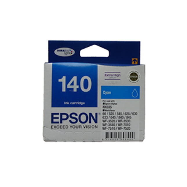 





Epson 140 Cyan Extra High Yield Ink Cartridge

Features:
<div>Compatible With: WorkForce 60, WorkForce WF-7510, WorkForce 840, WorkForce 633, WorkForce 630, WorkForce WF-7520, WorkForce 7010, WorkForce 645, Stylus NX635, WorkForce 845, WorkForce WF-3540, WorkForce WF-3520</div>