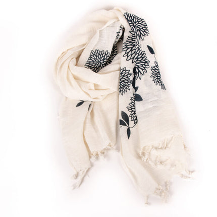 blue dahlia cotton scarf
