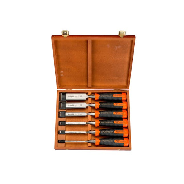 bahco ergo splitproof chisel set 6 piece with wooden case
