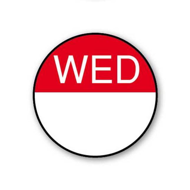 wednesday day label red on white 24 mm 1000 roll