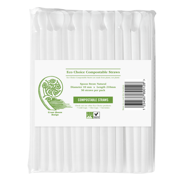 straw spoon compostable 10 x 210 mm 50 pack