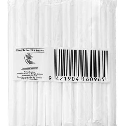 straws wrapped transparent pla 8 mm x 210 mm 100 pack