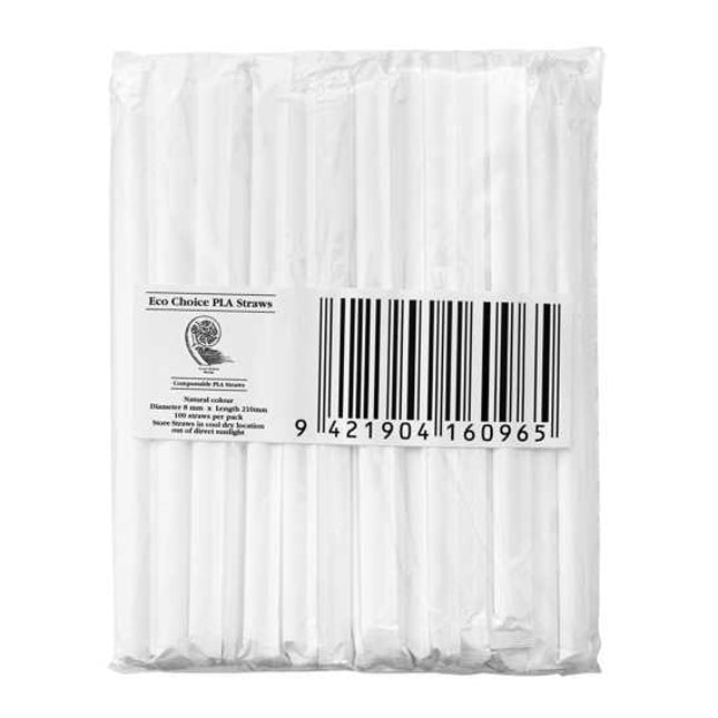 straws wrapped transparent pla 8 mm x 210 mm 100 pack