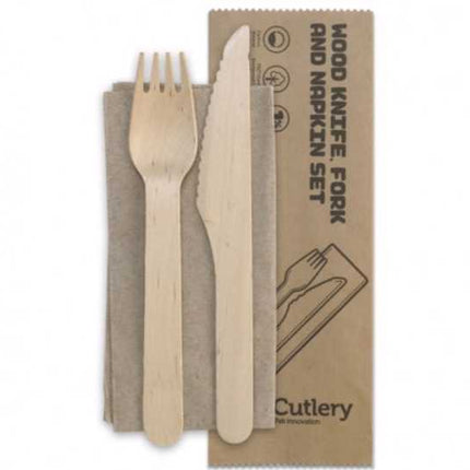 wooden cutlery 3 in 1 knife fork napkin set 400 per case