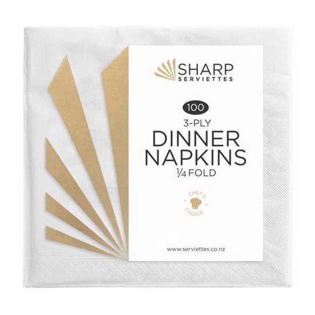 sharp dinner napkin 3 ply white 1 4 fold 400 x 400 mm 100 pack