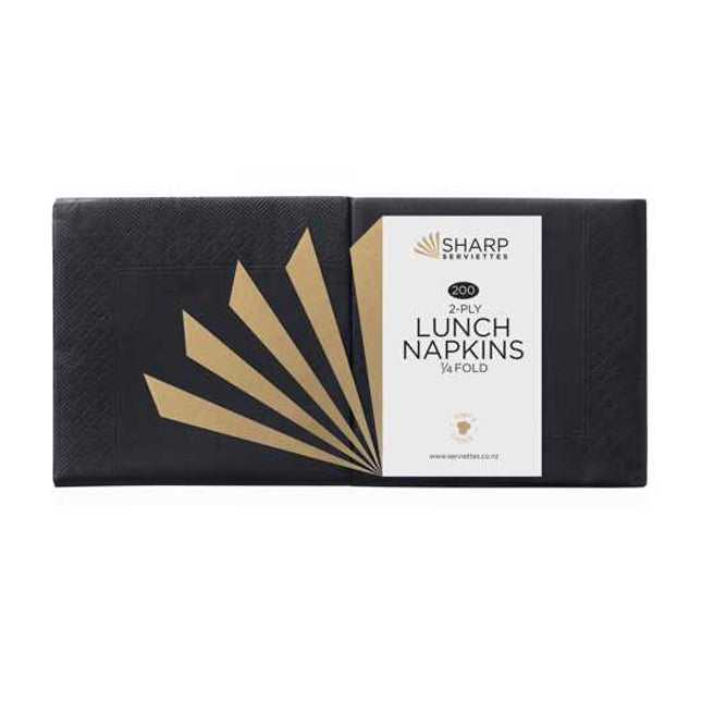 sharp lunch napkin 2 ply black 1 4 fold 310 mm x 305 mm 200 pack