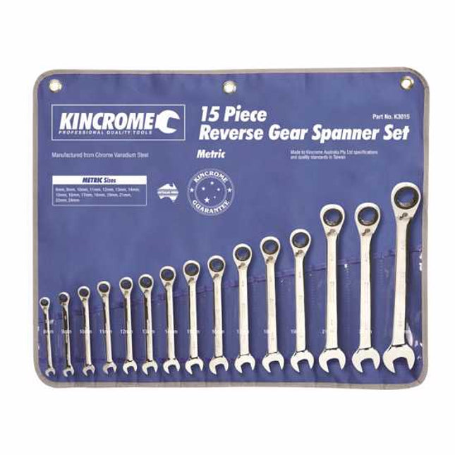 kincrome 15 pc rev comb gear spanner set metric each