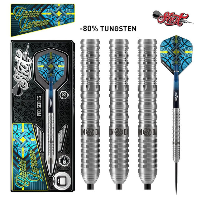 shot pro series daniel larsson steel tip dart set 80 tungsten barrels