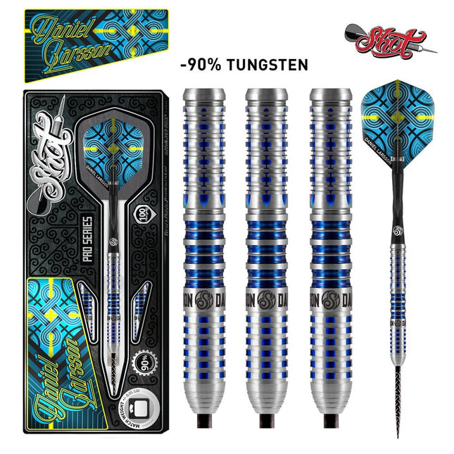 shot pro series daniel larsson steel tip dart set 90 tungsten barrels