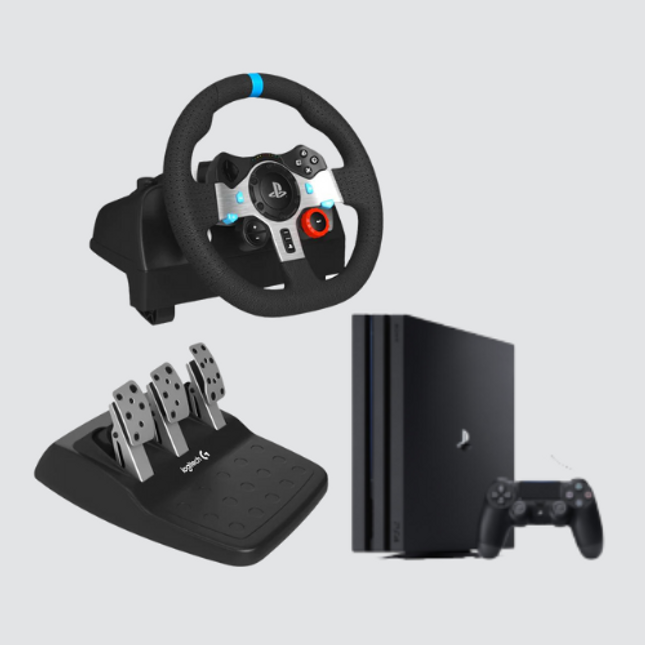 Playstation PS4 Pro, 1 Controller and Logitech Driving Stimulator Bundle