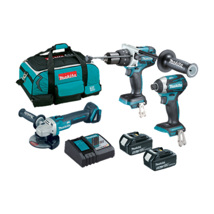 makita 3 piece combo kit lxt 3 piece 18v 5 0ah brushless hammer drill driver impact driver angle grinder kit