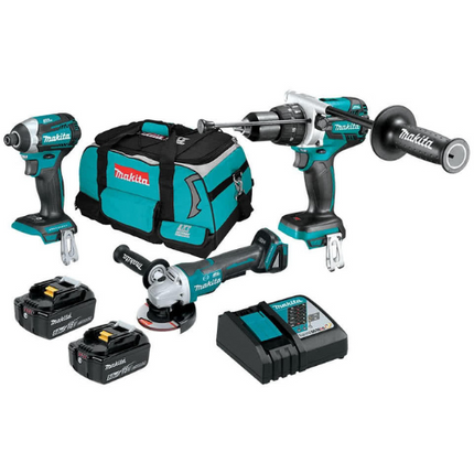 makita 3 piece combo kit lxt 3 piece 18v 5 0ah brushless hammer drill driver impact driver angle grinder kit