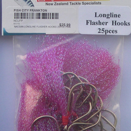 nacsan longline flasher hooks 25pce pink