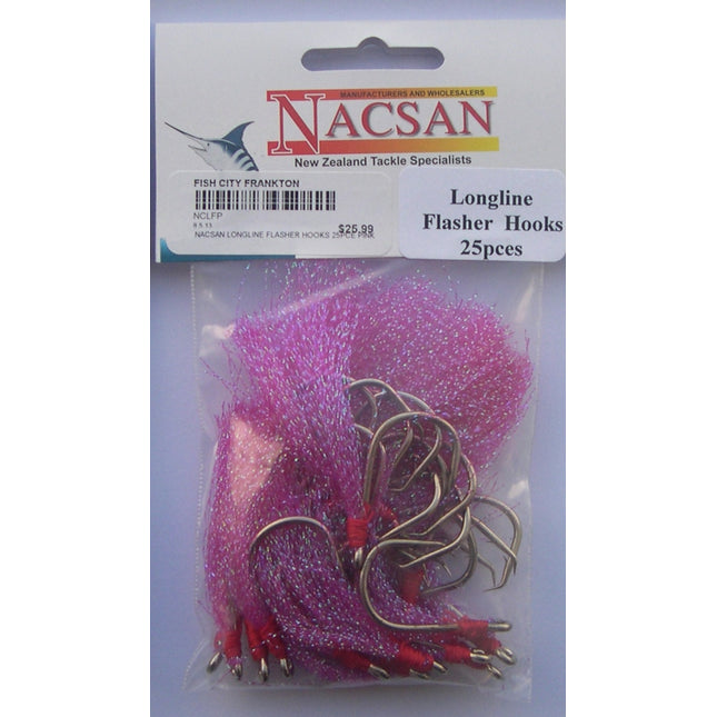 nacsan longline flasher hooks 25pce pink