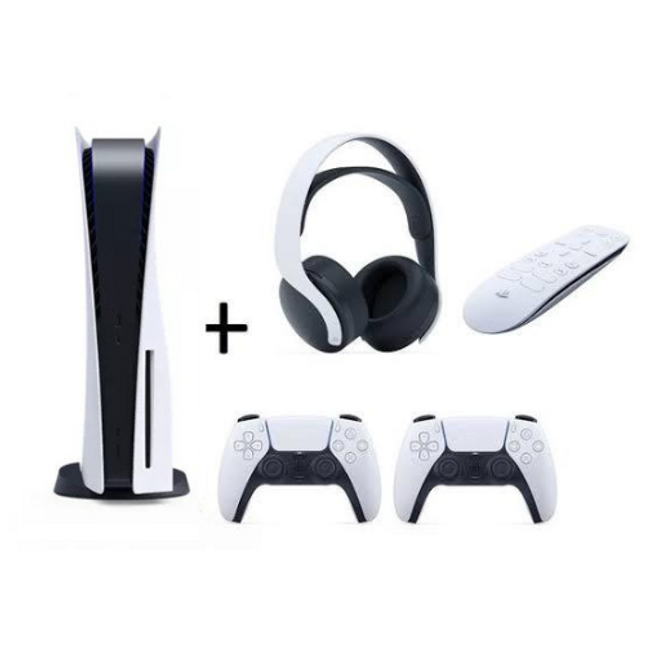 Playstation 5 PS5 Console Disk Edition, 2 x DualSense Wireless Controllers, Headset and Remote Bundle