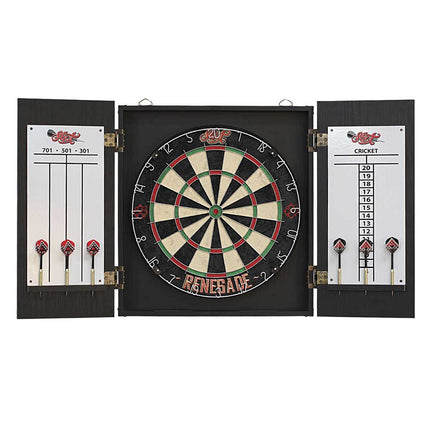 shot renegade dart board cabinet set