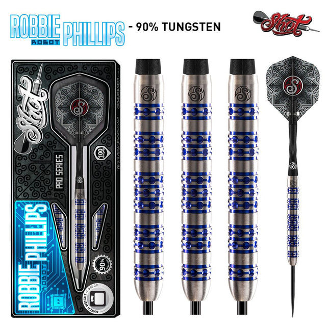 shot pro series robbie phillips steel tip dart set 90 tungsten barrels