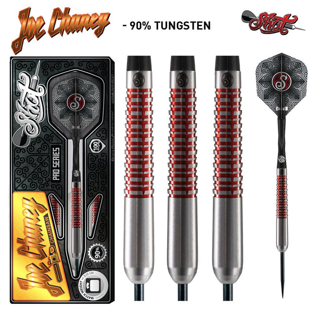 shot pro series joe chaney steel tip dart set 90 tungsten barrels