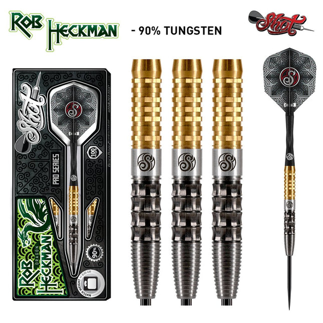 shot pro series robert heckman dragon steel tip dart set 90 tungsten barrels