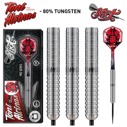 shot pro series toni alcinas samurai steel tip dart set 80 tungsten barrels
