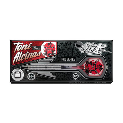 shot pro series toni alcinas samurai steel tip dart set 80 tungsten barrels