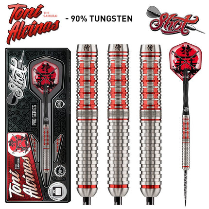 shot pro series toni alcinas samurai steel tip dart set 90 tungsten barrels