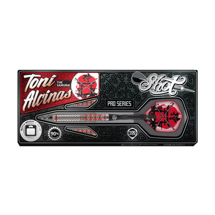 shot pro series toni alcinas samurai steel tip dart set 90 tungsten barrels