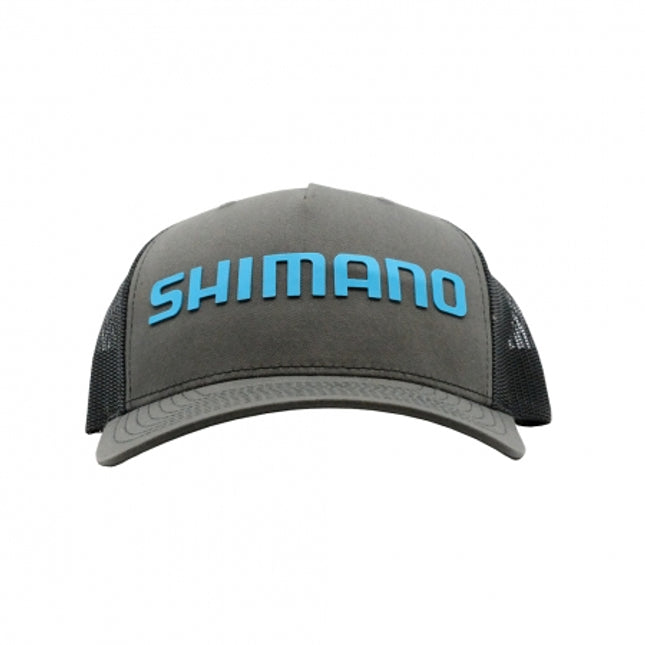 shimano flat peak blue rubberised logo cap black
