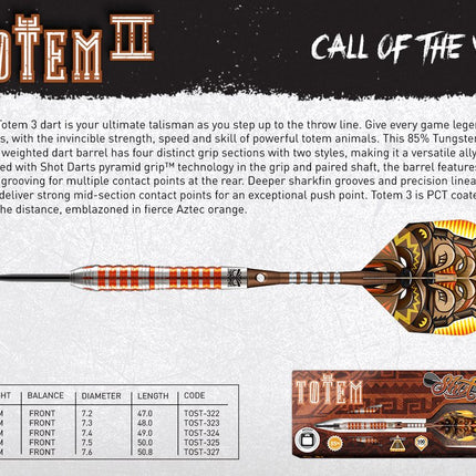 totem 3 series steel tip dart set 85 tungsten